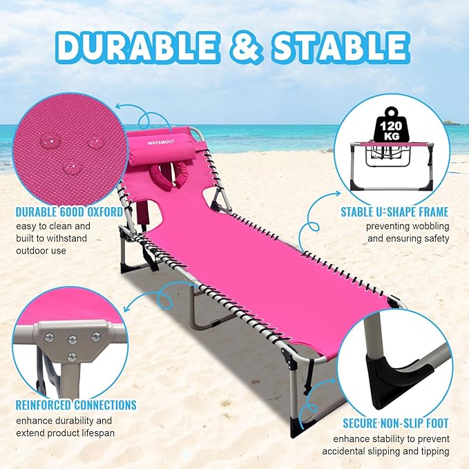 Backpack Sun Tanning Chair with Face Hole & Beach Table, 5-Position Adjustable Folding Lounge Chair Outdoor for Lawn Patio Garden