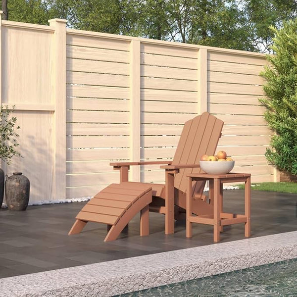 Adirondack Chair Set with Detachable Footstool and Side Table Brown HDPE Outdoor Patio Furniture for Garden Backyard - Photo 1