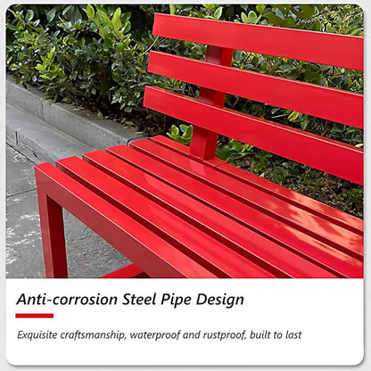 Outdoor Metal Garden Bench with Back,Heavy Duty Park Bench for Outside,Commercial Long Benches for Lawn, Backyard, Park, Patio, Porch(200cm/78.7", Red)