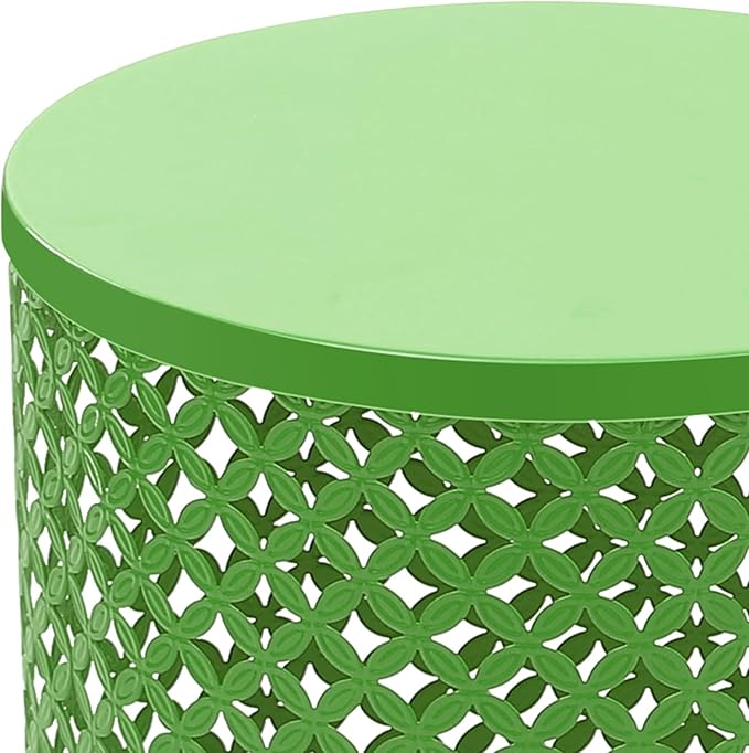 2PCS Outdoor Side Table, Heavy Duty Metal Frame Side Table Decorative Garden Stool Modern End Table Round Coffee Table for Patio Gardens Balconies Cafes (Green)