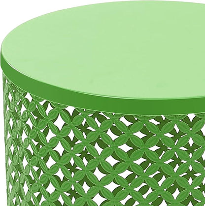 2PCS Outdoor Side Table, Heavy Duty Metal Frame Side Table Decorative Garden Stool Modern End Table Round Coffee Table for Patio Gardens Balconies Cafes (Green)