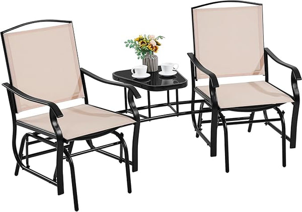 Yaheetech Outdoor Glider Chairs with Glass Table Rocking Chairs - Photo 1