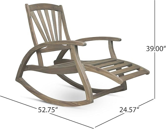 roomfitters Outdoor Wooden Rocking Chair with Slatted Back and Ergonomic Armrests, Classic Curved Base Design, Grey