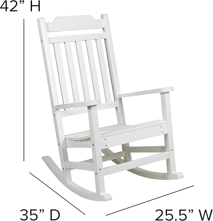 Flash Furniture Set of 2 Winston All-Weather Rocking Chair in White Faux Wood