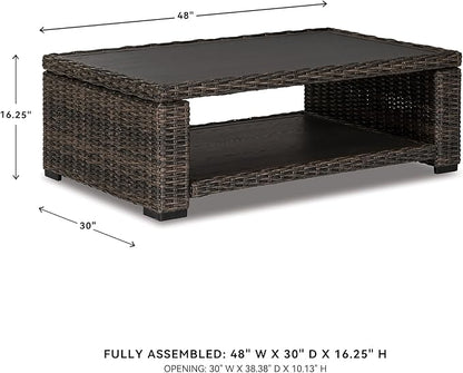 Signature Design by Ashley Grasson Lane Outdoor Wicker Cocktail Table with Aluminum Frame, Brown
