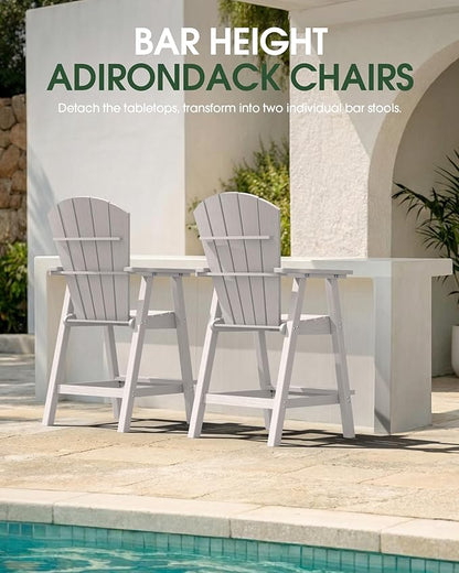 Tall Adirondack Chairs Set of 4, HDPE High Adirondack Chairs with Double Removable Trays, All Weather Outdoor Barstools for Patio, Balcony, Backyard, Deck and Garden, White