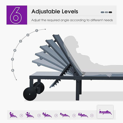 PURPLE LEAF Outdoor Chaise Lounge Chairs Set Recliner Adjustable Chair with Wheels and Table for Poolside Beach Patio Aluminum Reclining Sunbathing Lounger, Indigo