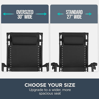 Best Choice Products 30” Wide Folding Zero Gravity Outdoor Recliner Patio Lounge Chair w/Adjustable Canopy Shade, Headrest, Side Accessory Tray - Black
