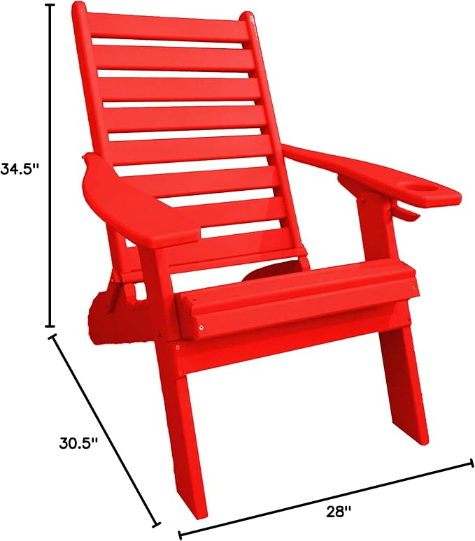 Furniture Barn USA Farmhouse Collection Poly Ladderback Folding Adirondack Chair, Red