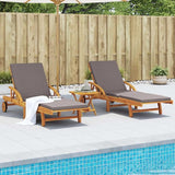 Solid Acacia Wood Adjustable Chaise Lounge Set of 2, 78.7 in Outdoor Recliner with Cushions - Photo 2
