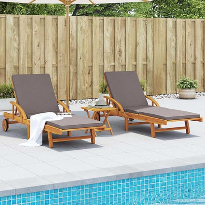 Solid Acacia Wood Adjustable Chaise Lounge Set of 2, 78.7 in Outdoor Recliner with Cushions, Brown Patio Lounger for Garden, Poolside, Balcony