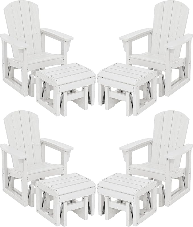 SERWALL Outdoor Glider Chair Set of 4 with Ottoman, HDPE Wood-Like Patio Glider Set All-Weather Porch Glider for Outside - Photo 1