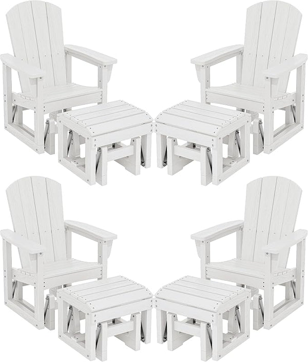 SERWALL Outdoor Glider Chair Set of 4 with Ottoman, HDPE Wood-Like Patio Glider Set All-Weather Porch Glider for Outside - Photo 1