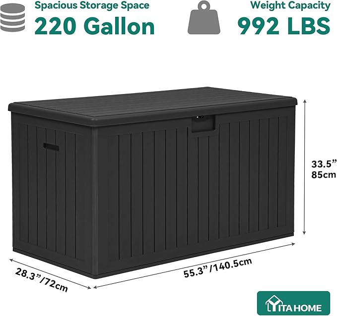 YITAHOME 220 Gallon Double-Wall Deck Box with Divider & Side Handles, Outdoor Large Storage for Patio Furniture Cushions - Photo 8