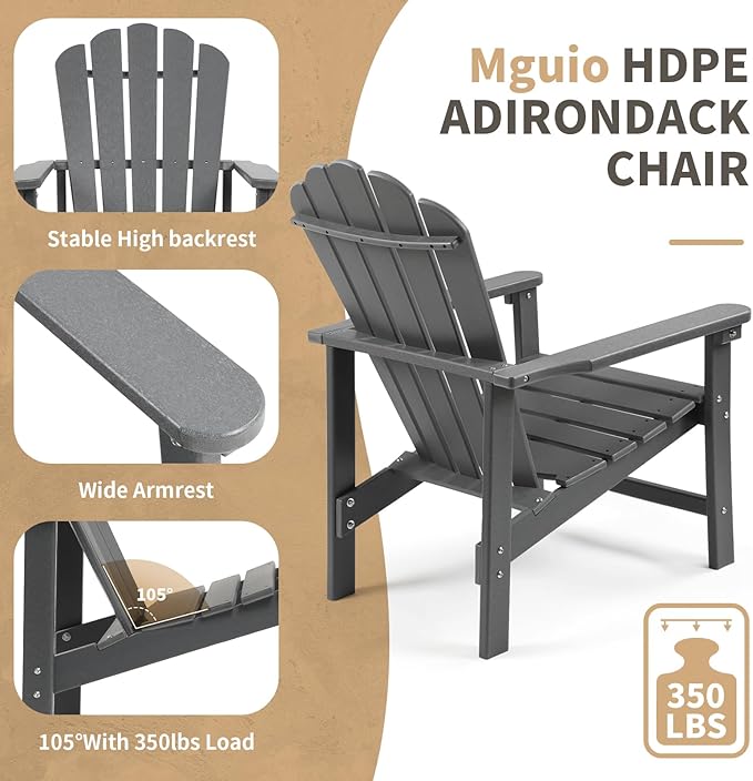 Stackable Adirondack Chairs Set of 2, Space Saving HDPE All-Weather Fire Pit Chair for Outdoor Lawn Porch Deck