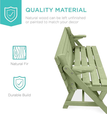 Best Choice Products 2-in-1 Transforming Interchangeable Outdoor Wooden Picnic Table Garden Bench for Backyard, Porch, Patio, Deck w/Umbrella Hole - Sage Green