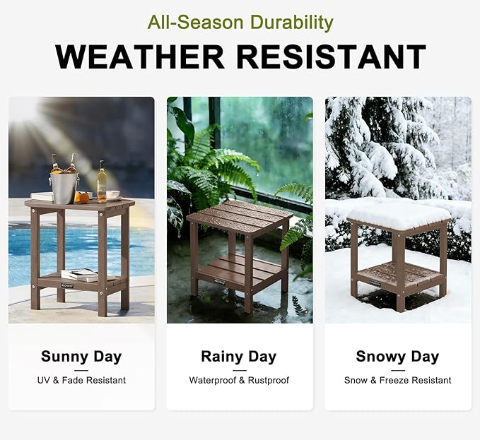 Outdoor Side Table HDPE Small Outdoor End Table Patio Side Tables Square for Backyard Pool Porch Balcony Double Layer - Photo 6