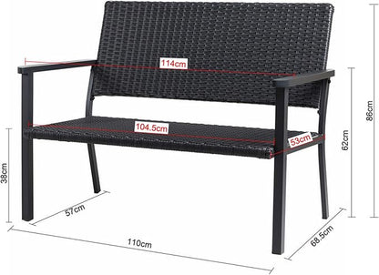 C-Hopetree Outdoor Loveseat Bench Chair for Outside Patio Porch, Metal Frame, Black All Weather Wicker