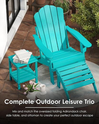 GREENVINES Oversized-Folding-Adirondack-Chairs-Set-of-6 | HDPE Plastic | Cup Holder | Fire Pit Chair | All Weather | for Outdoor Deck Backyard | Aqua