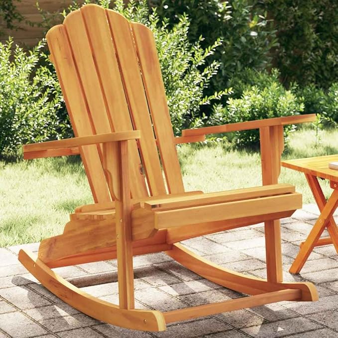 Solid Teak Wood Outdoor Rocking Adirondack Chair with Oiled Finish for Patio Chair and Garden Seating