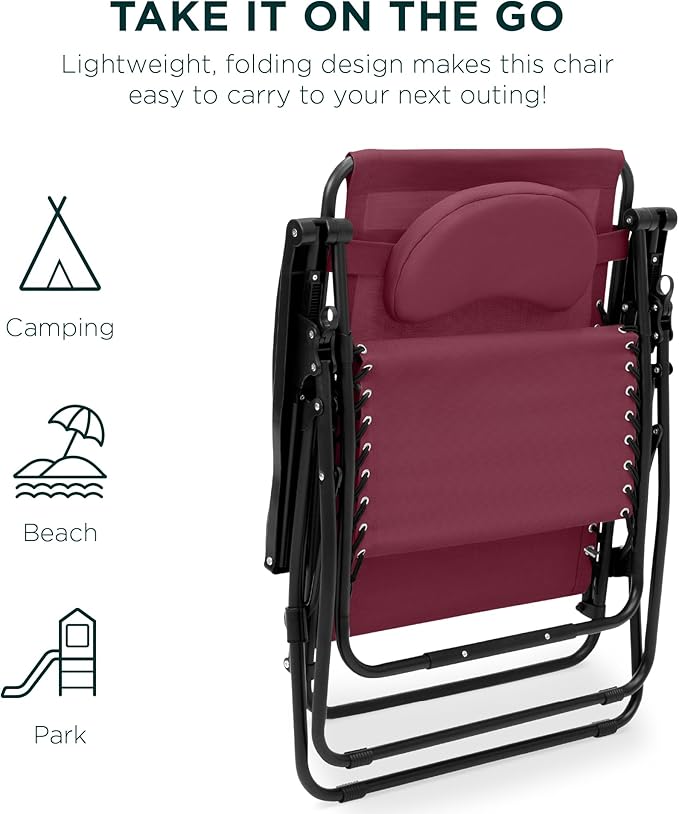 Best Choice Products Oversized Zero Gravity Chair, Folding Outdoor Patio Lounge Recliner w/Cup Holder Accessory Tray - Photo 7