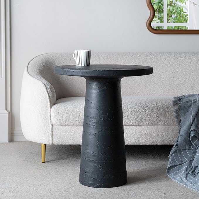 Faux Stone Side Table Round End Table Patio Small Drink Table for Small Spaces - Photo 3