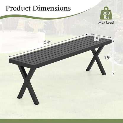 SlickBlue Outdoor Metal Bench 54 in Slatted Seat Heavy-Duty X Legs Patio Garden