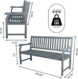 JONATHAN Y BNH101B Laurel 59.1" 3-Seat Slat-Back 600-Lbs Support Acacia Wood Outdoor Garden Patio Bench for Garden, Lawn - Photo 3