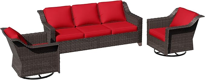 3 Pieces Patio Conversation Furniture Set - 1 Sofa, 2 Swivel Chairs - Photo 6