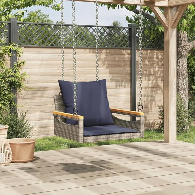 Patio Swing Bench Gray with Comfy Cushions, UV-Resistant Durable Outdoor Furniture for Balcony Garden - Photo 4