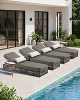 Luxury Outdoor Chaise Lounges with 5 Inch Thickened Cushions - Set of 4 High Back Brown Wicker Patio Recliners Rattan - Photo 6