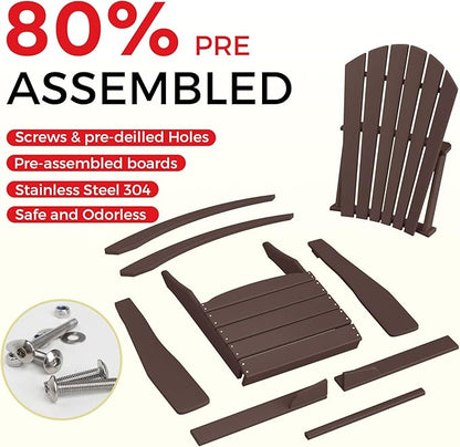 Costaelm Outdoor Adirondack Chair, All Weather Resistant Lawn Chairs Balcony Chair and Fire Pit Chairs, Deck Chairs Outdoor Porch Rocking Chair High Back HDPE Poly Lumber, Dark Brown