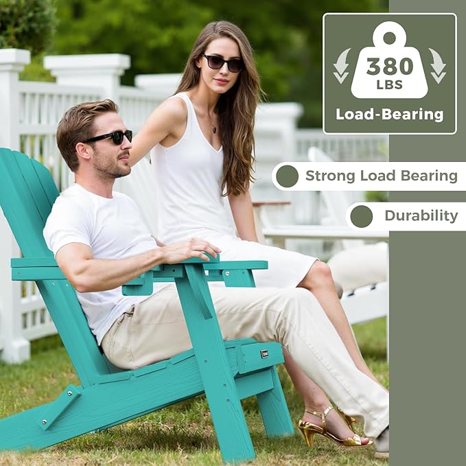 Folding Adirondack Chair Wood Texture 2 Pack, HDPE All-Weather Fire Pit Chairs - Photo 5