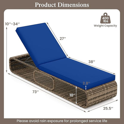 Tangkula Outdoor Chaise Lounge Chair Set of 2, 7-Position PE Wicker Patio Reclining Sun Lounger with Adjustable Backrest, Cushion and Storage, Pool Sunbathing Recliner for Poolside, Backyard (Navy)