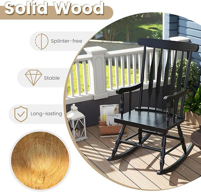 Giantex Outdoor Wood Rocking Chair Set of 2 - Patio Rocking Chair with Rubber Wood Frame, Slat Back, Outside & Indoor Rocker for Garden, Poolside, Balcony, Backyard, Lawn, Front Porch Rocker, Black