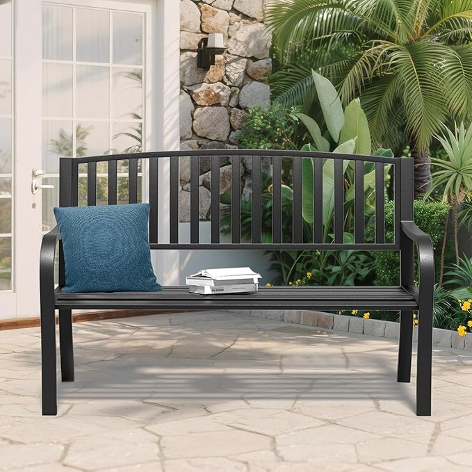 SHGJ&SOFT Outdoor Bench, Garden Bench, Cast Iron Metal Frame Patio Park Bench,for Porch, Lawn,Garden,Yard (BK08-2PACK)