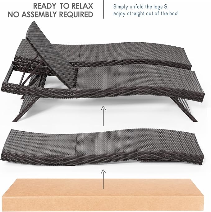 Nestl Chaise Lounge Chair Outdoor Set of 2, Wicker Patio Lounge Chair, Outdoor Lounge Chair with Reclining Backrest - Photo 4
