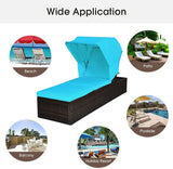 COSTWAY Patio Rattan Lounge Chair Chaise Cushioned Top Canopy Adjustable Turquoise - Photo 5