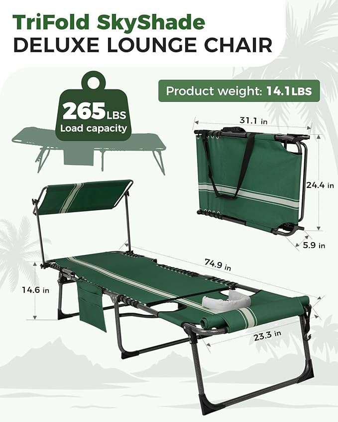 KingCamp 2 Pack Lounge Chair Outdoor with Canopy & Face Hole - Photo 2