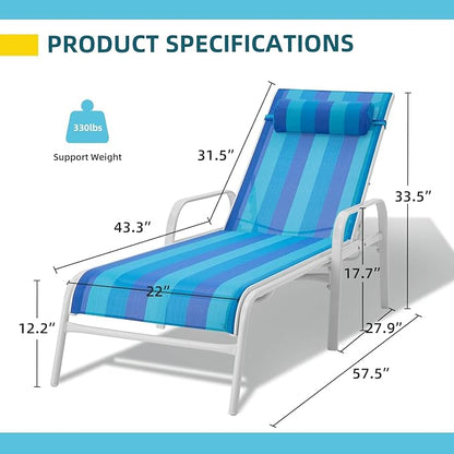 EROMMY Patio Chaise Lounge, Set of 2 Outdoor Lounge Chair, for Beach Pool Sunbathing Lawn Lounger Recliner Chiar Outside Tanning Chairs for All Weather