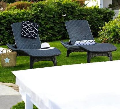 Outdoor Patio Chaise Lounge Chairs, All-Weather Wicker Rattan, Adjustable Backrest, Set of 2 (Gray)