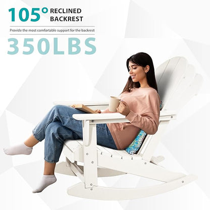 Sundale Outdoor Rocking Chair with Pillow, Patio Plastic All Weather Adirondack Rocker for Proch, Water Resistant for Outside, Garden, Pool, Yard, White