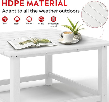Costaelm Patio Conversation Table, Tatio Accent HDPE Outdoor Weather Resistant, Square Outdoor Porch Balcony Patio Drink Table for Outside, Pool, Backyard, White