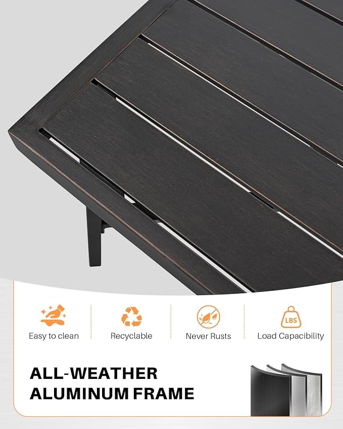 Outdoor Coffee Table, Never-Rust Aluminum Patio Coffee Table, Rectangle Outside Garden Table with Slatted Tabletop, All-Weather Outdoor Patio Furniture Table for Backyard, Porch, Dark Bronze