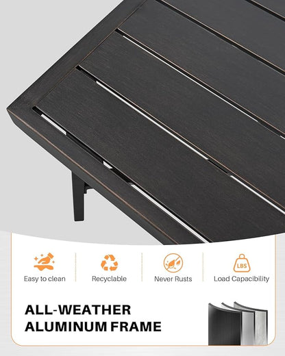 Outdoor Coffee Table, Never-Rust Aluminum Patio Coffee Table, Rectangle Outside Garden Table with Slatted Tabletop, All-Weather Outdoor Patio Furniture Table for Backyard, Porch, Dark Bronze