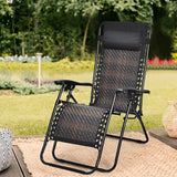COSTWAY Zero Gravity Lounge Chair, Patio Rattan Recliner with Pillow, Lockable, Foldable & Lightweight - Photo 5