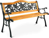 S AFSTAR Outdoor Garden Bench, Patio Bench with Large Rose Cast Backrest & Comfort Wood Seat, 470 LBS Load Capacity - Photo 9