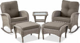 Belord 5 Piece Patio Rocking Chairs Furniture Set - Outdoor Wicker Furniture with Ottomans and Side Table - Photo 2