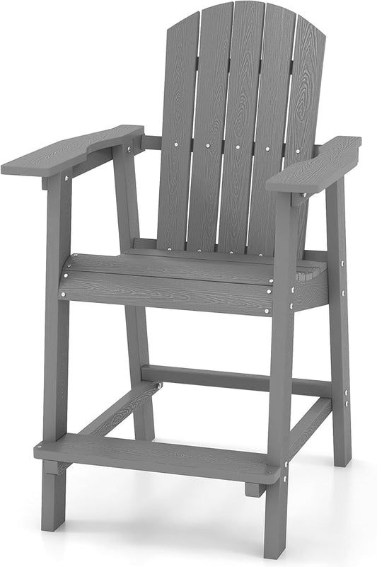 YITAHOME Tall Adirondack Chair, Poly Bar Height Balcony Seating, HIPS High Back Outdoor Chairs, Bar Stools Lifeguard Chair for Balcony Deck Pool Patio, Grey