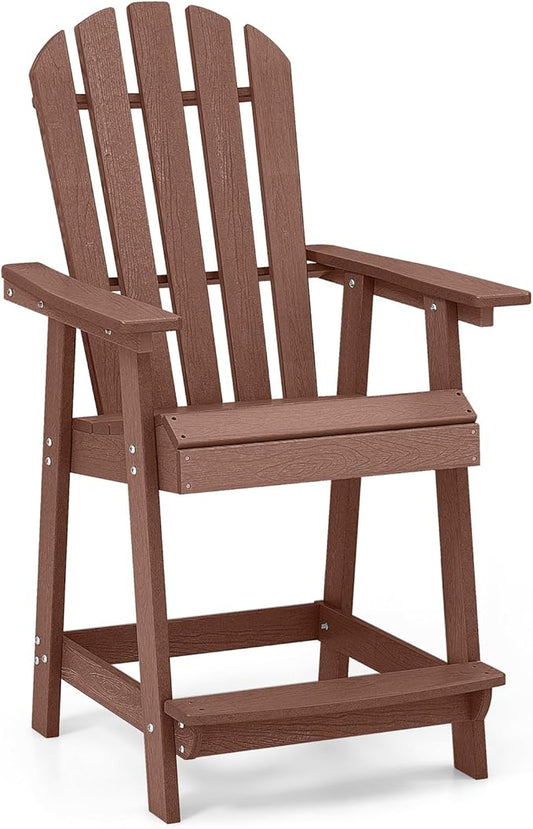 Tangkula Outdoor Bar Stool, HDPE Tall Adirondack Chair with Armrest & Footrest, Weather Resistant 47 Inch Counter Height Barstool Lifeguard Chair for Pool Deck Patio Garden, Balcony Chairs (1, Coffee)